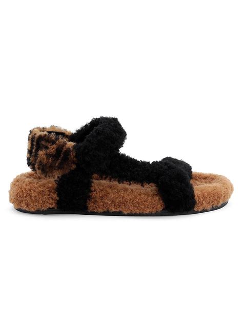 fendi fuzzy shearling logo flat sandals|Fendi sandals.